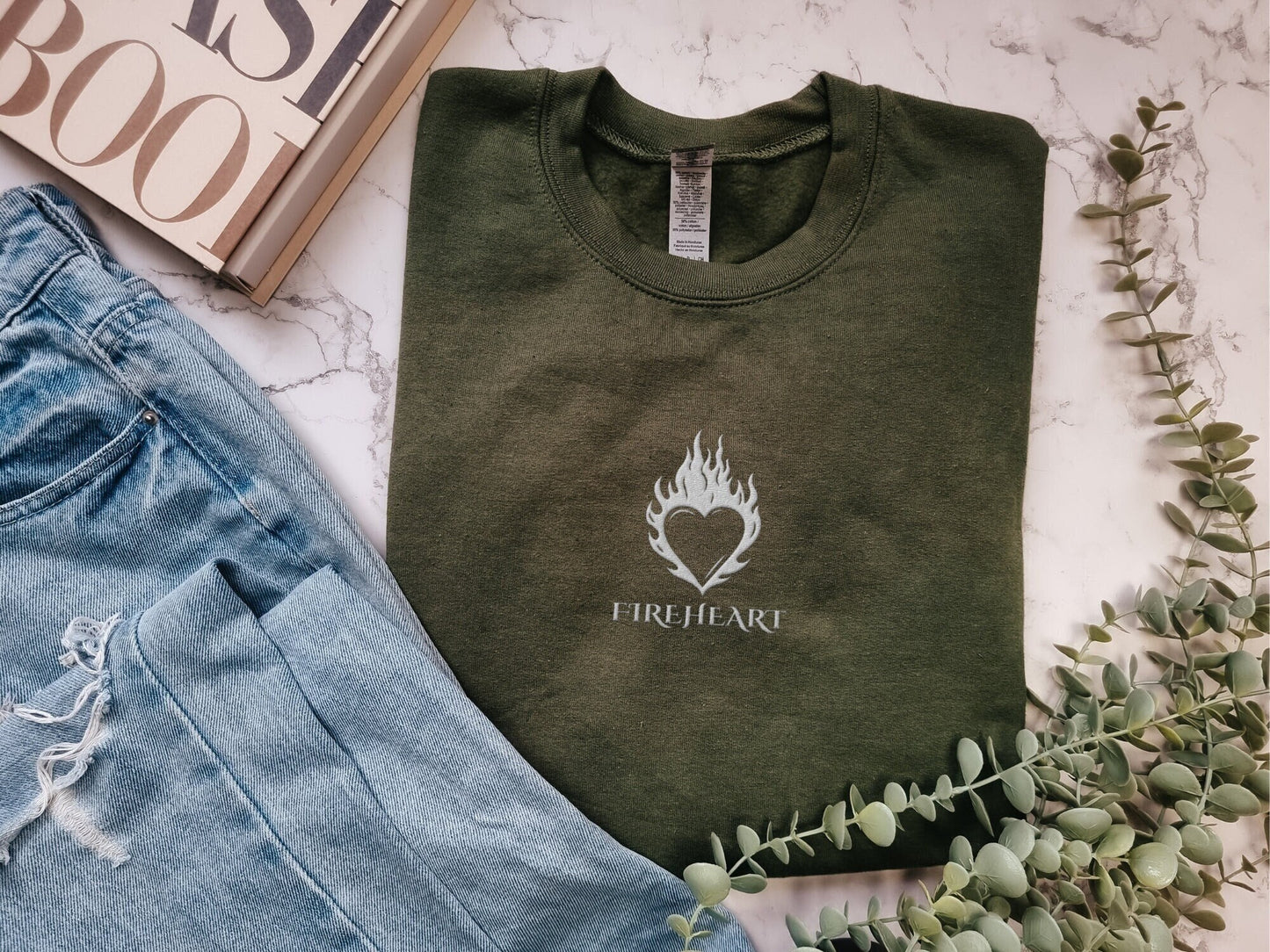 Embroidered Fireheart Throne of Glass Sweatshirt, Sarah J Mass Merch, ACOTAR, Bookish gifts, Booklover gifts, Christmas Gift, Crescent City