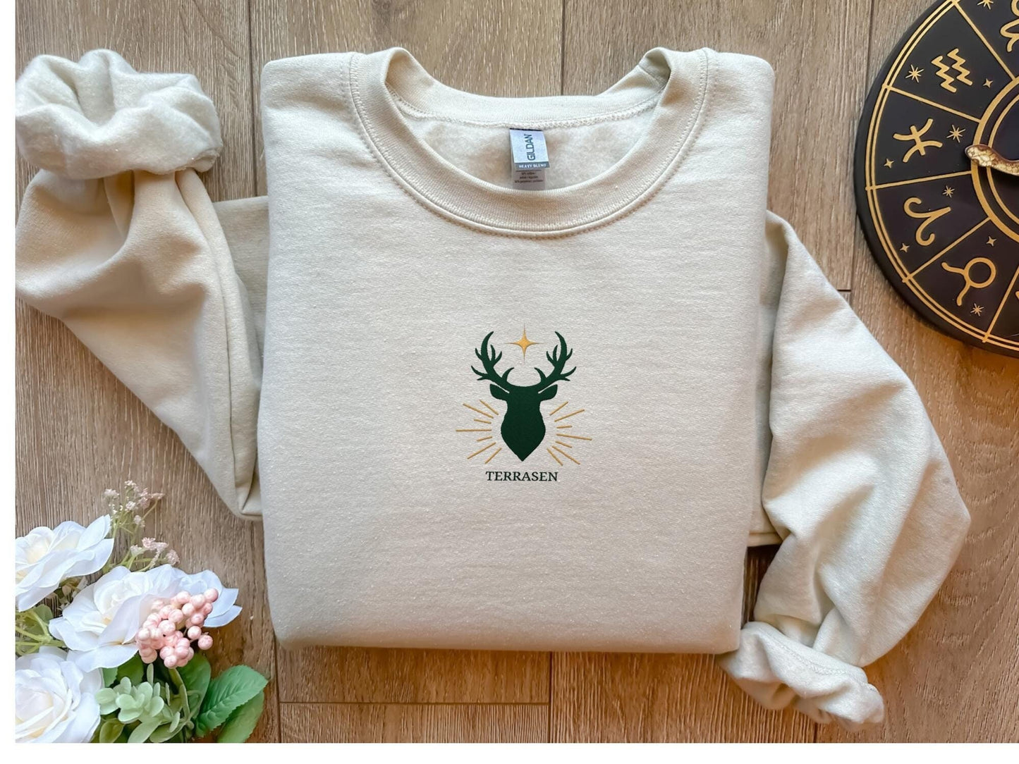 Terrasen Stag Embroidered SweatShirt | Sarah J Maas | Throne Of Glass | SJM Merch | Bookish Merch | ACOTAR | Aelin Galathynius | TOG Sweater