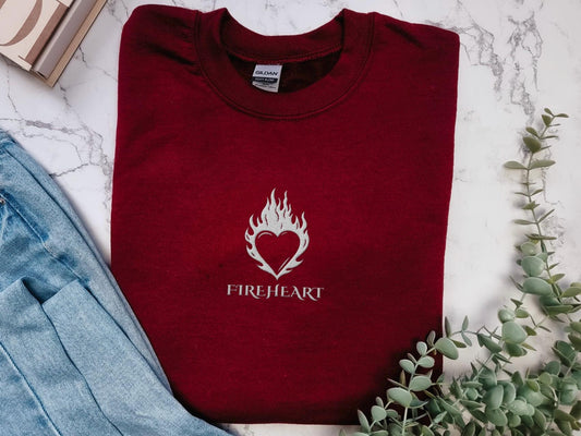 Embroidered Fireheart Throne of Glass Sweatshirt, Sarah J Mass Merch, ACOTAR, Bookish gifts, Booklover gifts, Christmas Gift, Crescent City
